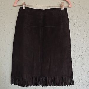 Express Leather Dark Brown Fringe Skirt